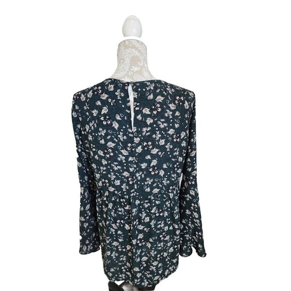LOFT Green Long Bell Sleeve Baby Doll Tunic Top Women's Small - Picture 5 of 7